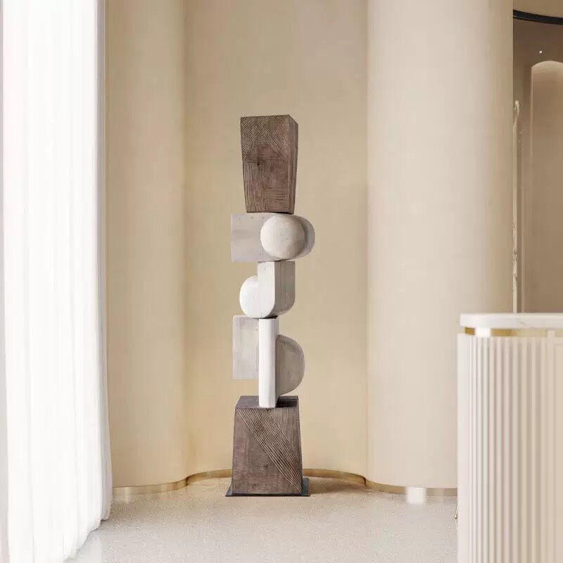 Geometric Wood Floor Sculpture Showroom 160cm Abstract Sculpture Home Decor