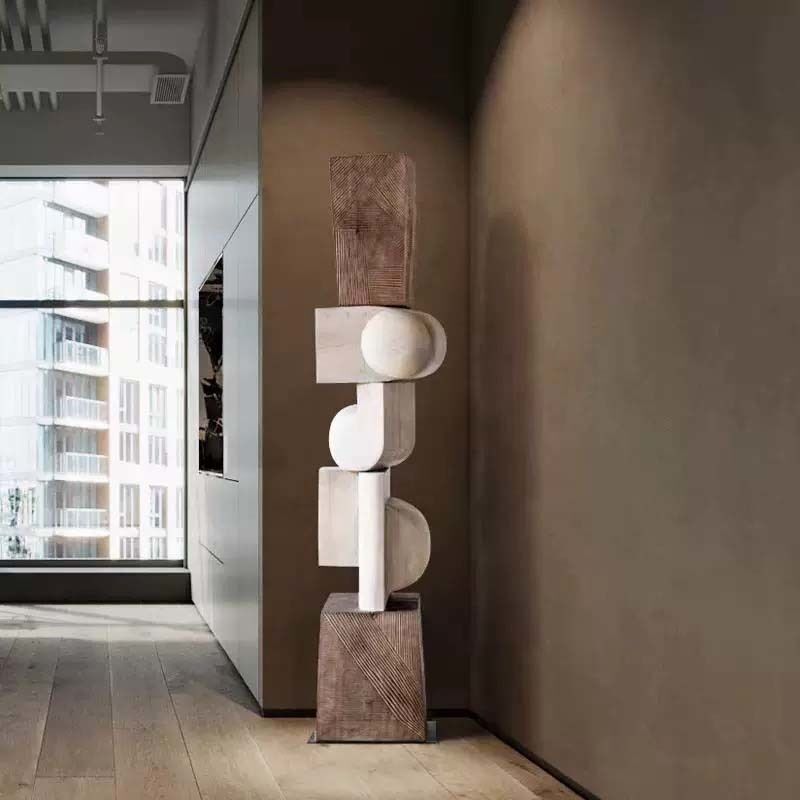 Geometric Wood Floor Sculpture Showroom 160cm Abstract Sculpture Home Decor
