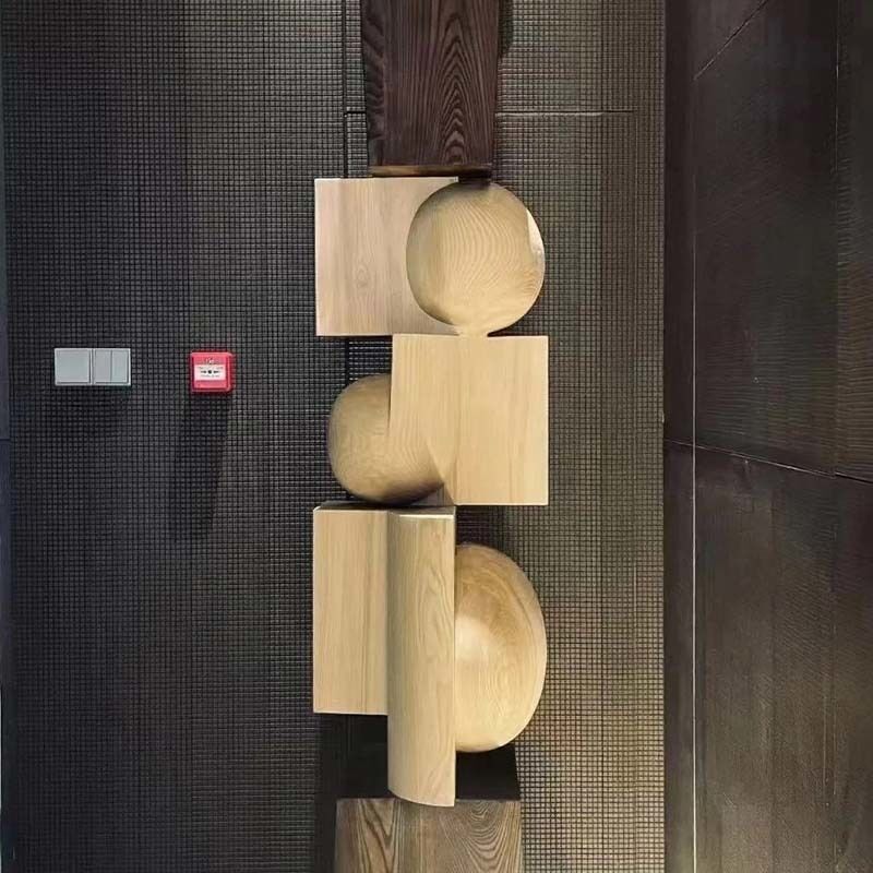 Geometric Wood Floor Sculpture Showroom 160cm Abstract Sculpture Home Decor