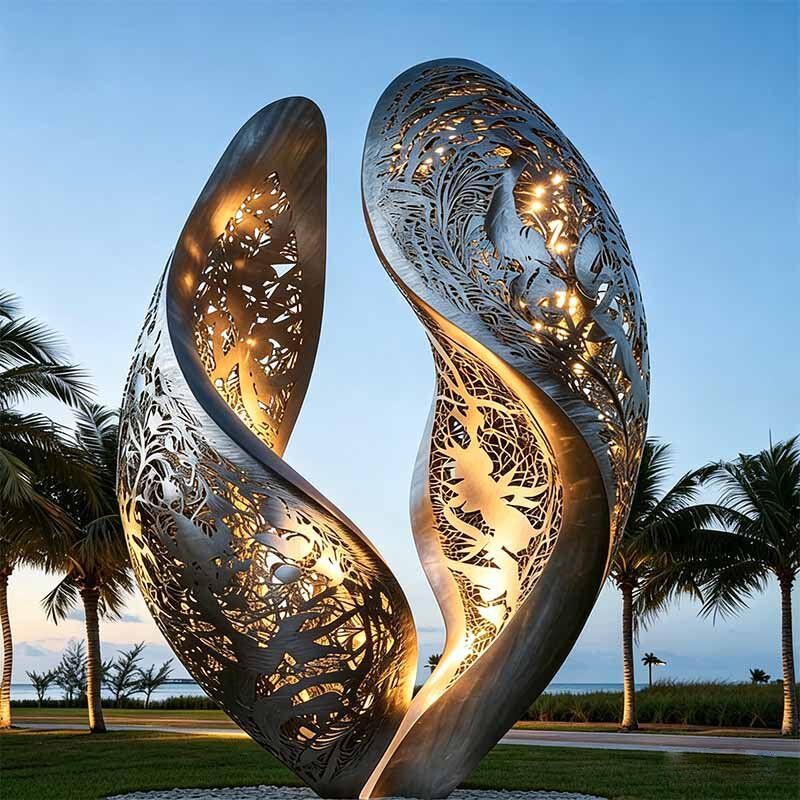 Custom Stainless Steel Hollow Sculpture – Outdoor Public Art for Coastal & Urban Landmarks