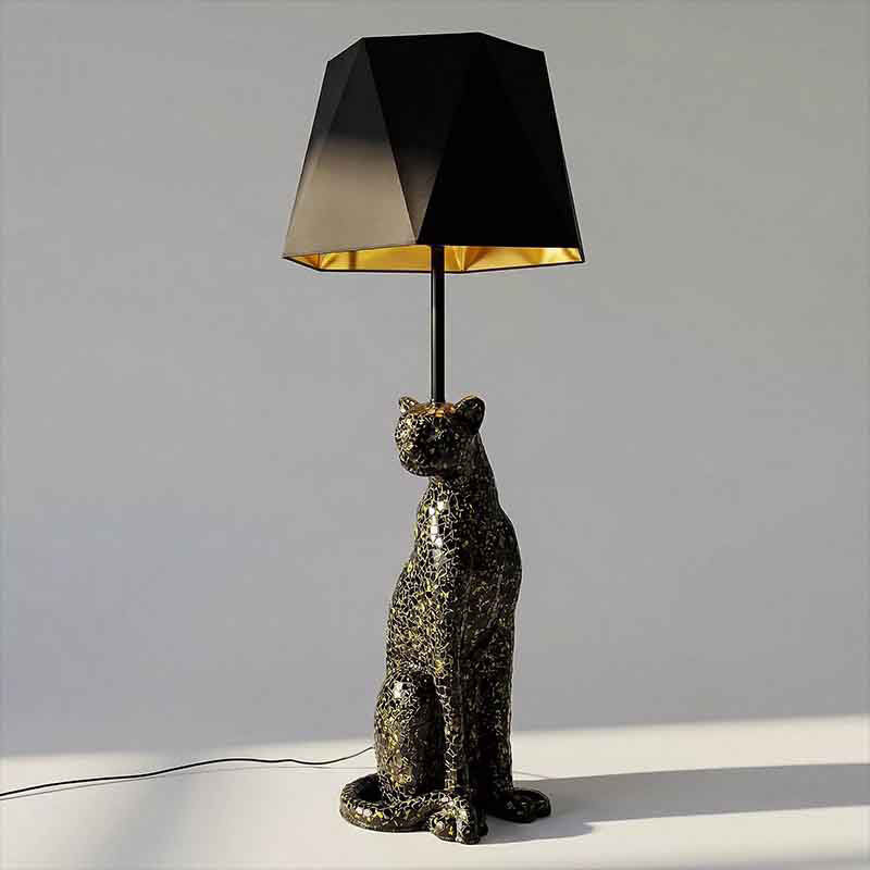 Fiberglass Sculptural Lighting Luxury Interior Decoration Black Leopard Floor Lamp