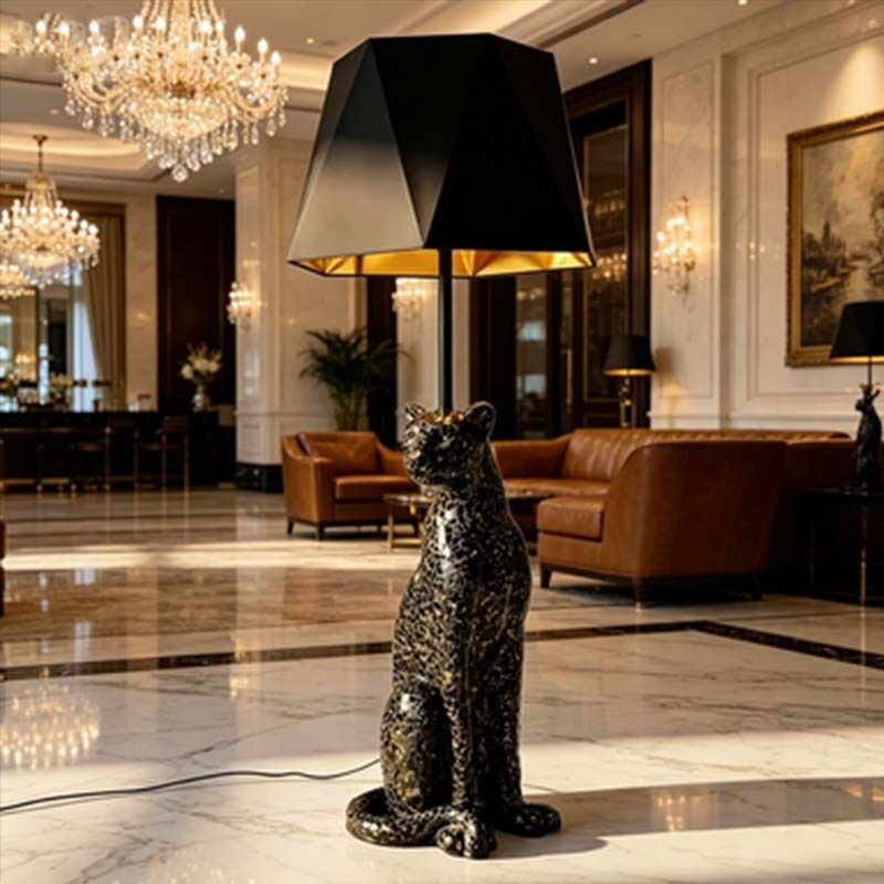 Fiberglass Sculptural Lighting Luxury Interior Decoration Black Leopard Floor Lamp