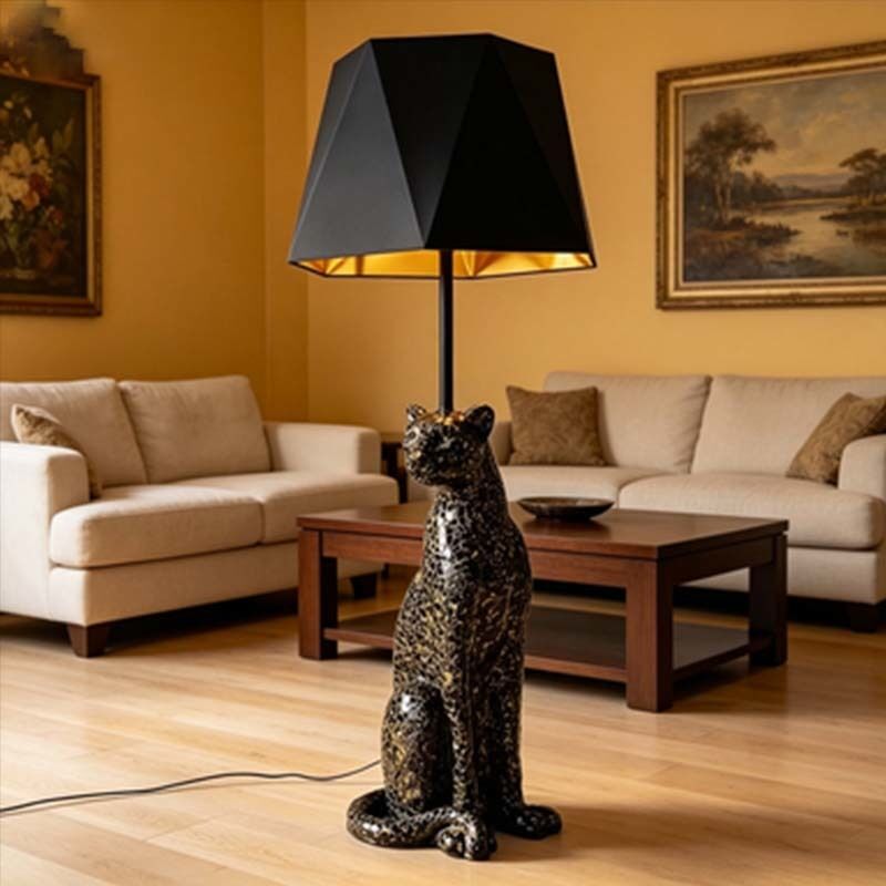 Fiberglass Sculptural Lighting Luxury Interior Decoration Black Leopard Floor Lamp