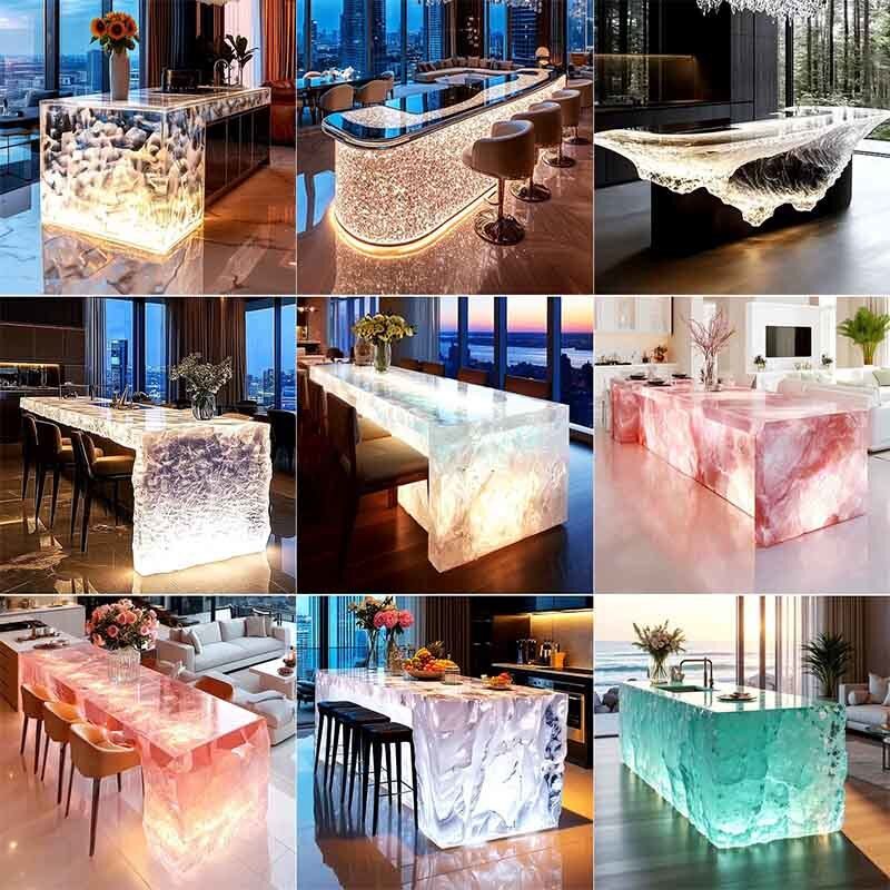 Custom Art Tables Illuminated Resin Luxury Crystal Bar Counter Custom Colors
