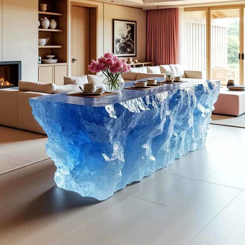 Custom Art Tables Illuminated Resin Luxury Crystal Bar Counter Custom Colors