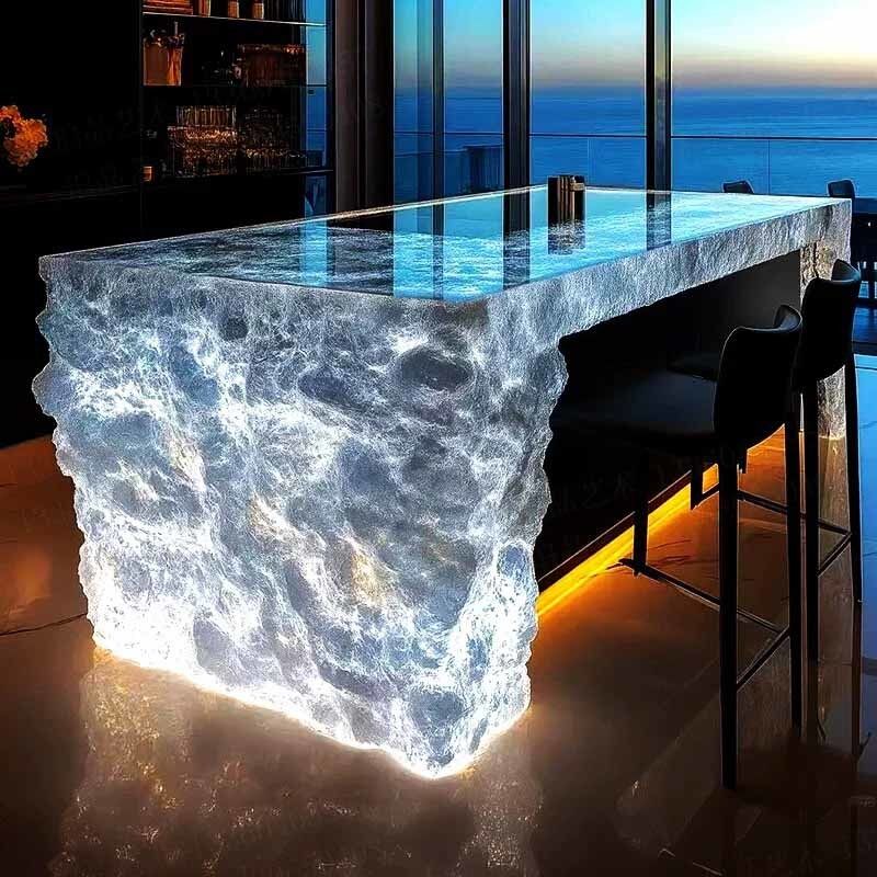 Custom Art Tables Illuminated Resin Luxury Crystal Bar Counter Custom Colors