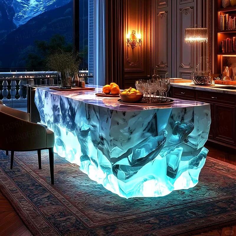 Custom Art Tables Illuminated Resin Luxury Crystal Bar Counter Custom Colors