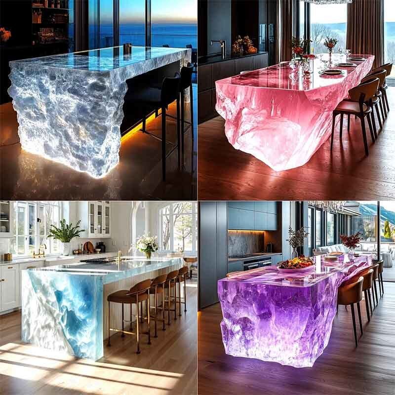 Custom Art Tables Illuminated Resin Luxury Crystal Bar Counter Custom Colors