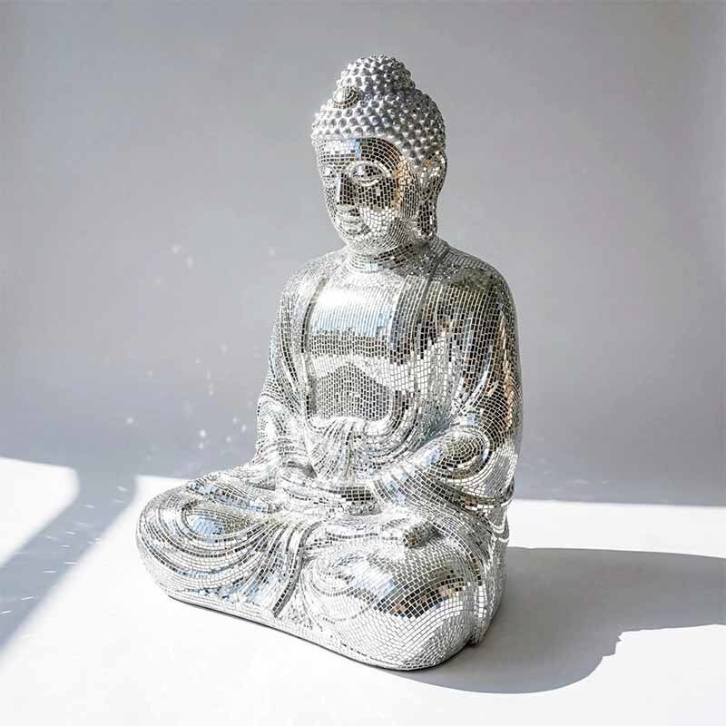 Luxury Silver Mosaic Buddha Sculptures Custom Mirror Outdoor Buddha Statue For Hotels