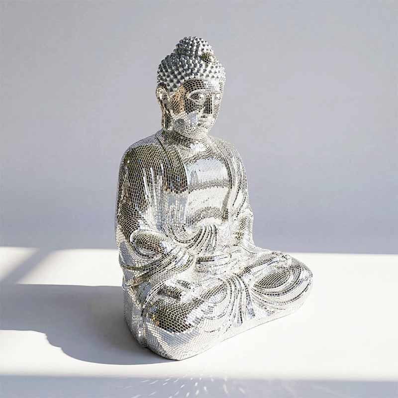 Luxury Silver Mosaic Buddha Sculptures Custom Mirror Outdoor Buddha Statue For Hotels