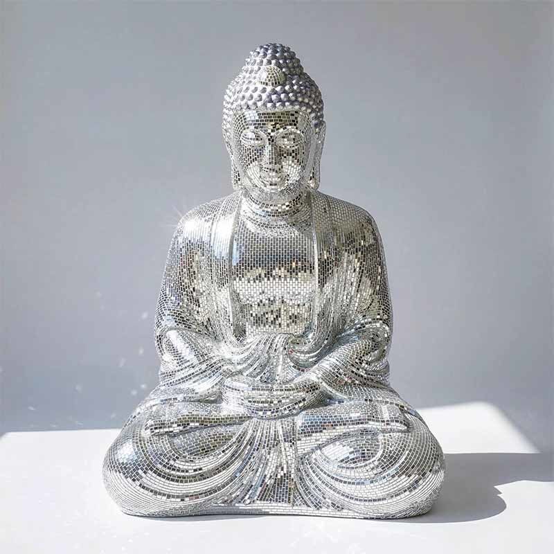 Luxury Silver Mosaic Buddha Sculptures Custom Mirror Outdoor Buddha Statue For Hotels