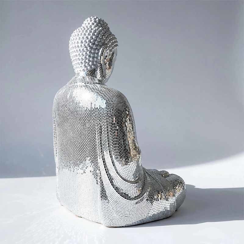 Luxury Silver Mosaic Buddha Sculptures Custom Mirror Outdoor Buddha Statue For Hotels