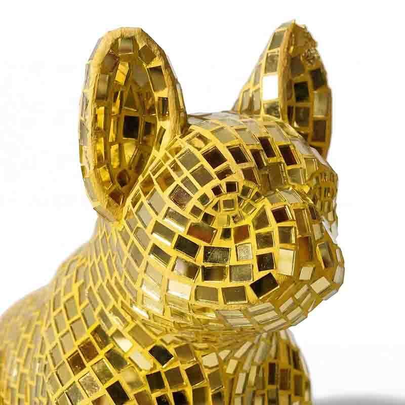 ISO9001 Gold French Bulldog Sculpture Decorative Luxury Mirror Statue For Home Decor