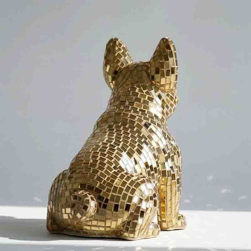 ISO9001 Gold French Bulldog Sculpture Decorative Luxury Mirror Statue For Home Decor