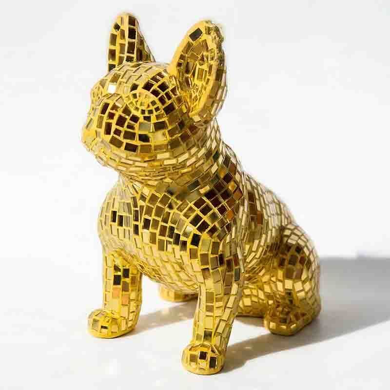 ISO9001 Gold French Bulldog Sculpture Decorative Luxury Mirror Statue For Home Decor