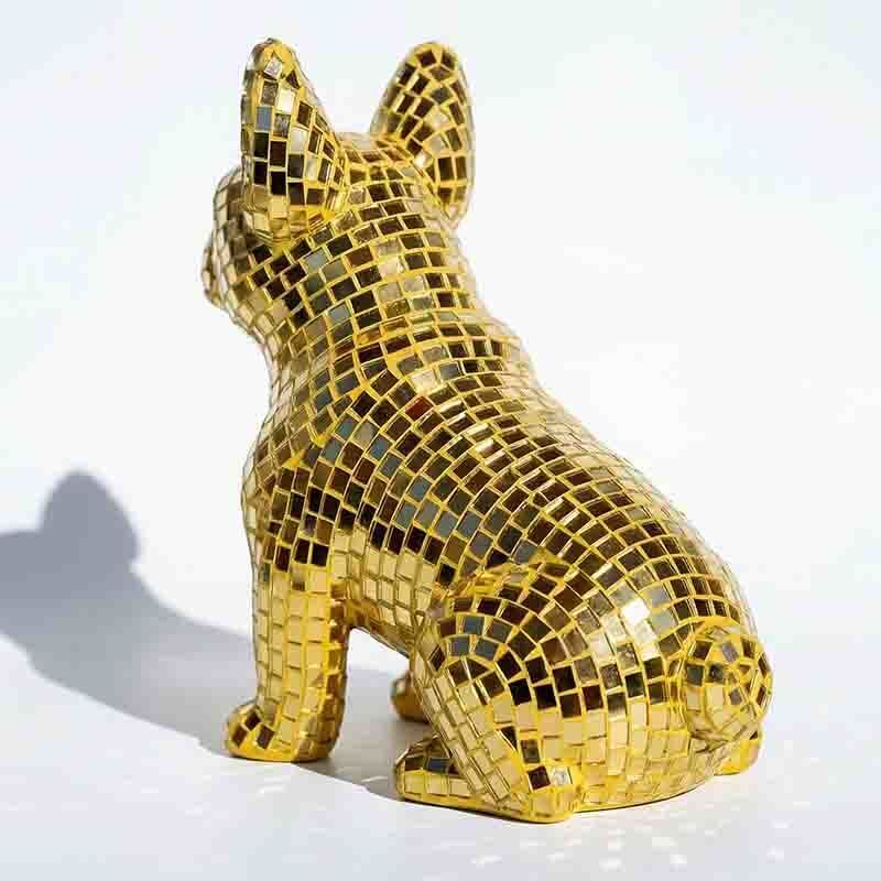 ISO9001 Gold French Bulldog Sculpture Decorative Luxury Mirror Statue For Home Decor