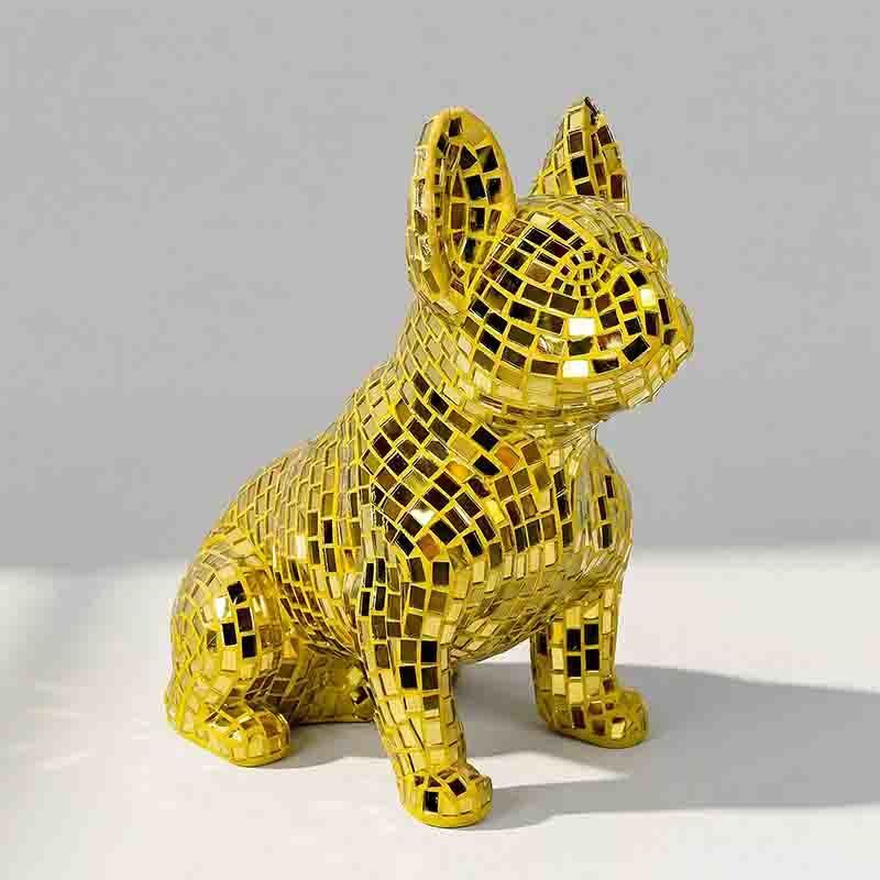 ISO9001 Gold French Bulldog Sculpture Decorative Luxury Mirror Statue For Home Decor