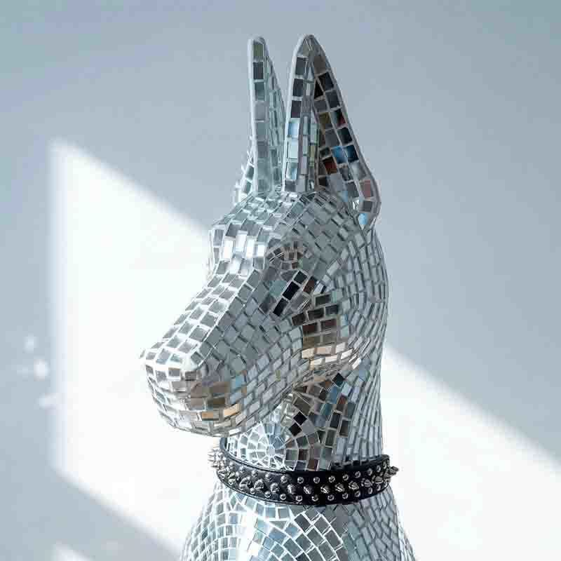 Gold Doberman Mosaic Art Dog Sculpture Luxury Mirror Floor Standing For Interior