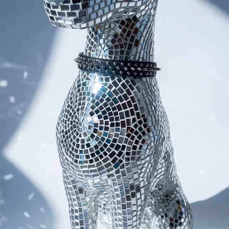 Gold Doberman Mosaic Art Dog Sculpture Luxury Mirror Floor Standing For Interior
