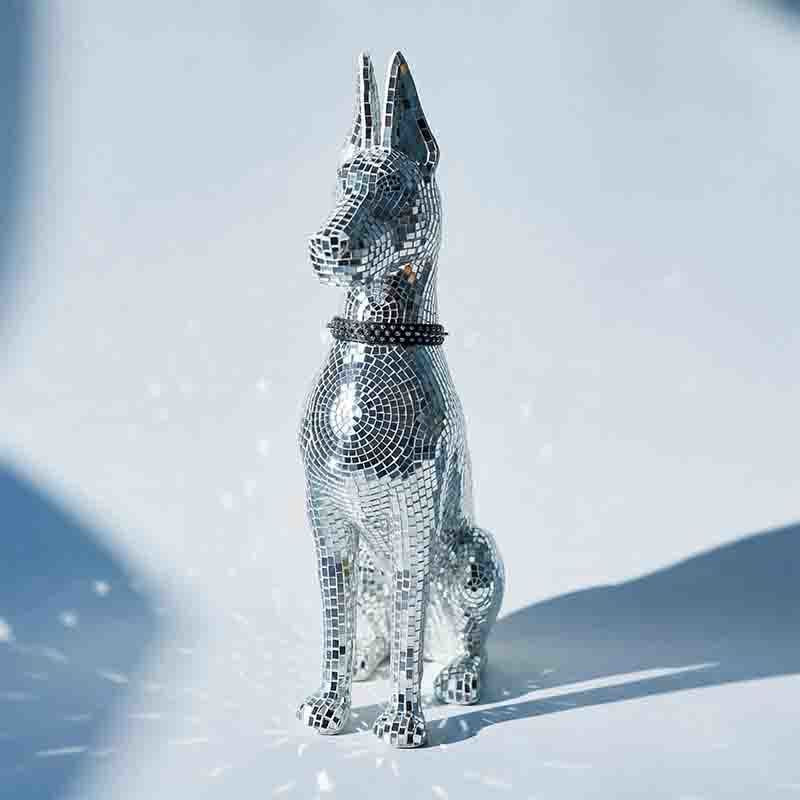Gold Doberman Mosaic Art Dog Sculpture Luxury Mirror Floor Standing For Interior