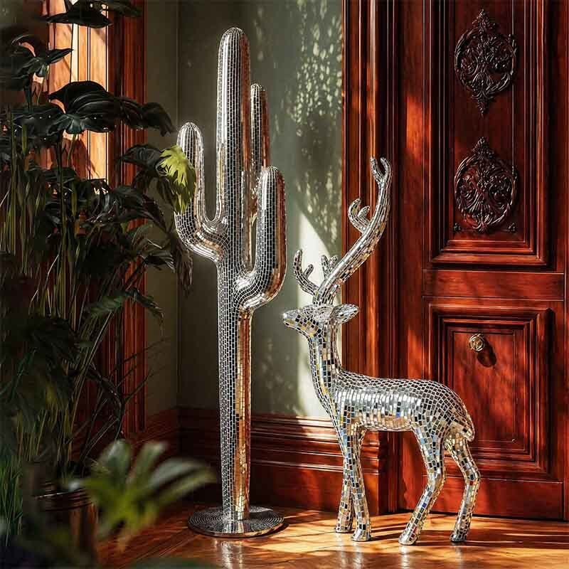 60 × 17 × 110cm Deer Sculpture Mosaic Standing Luxury Floor Outdoor Stag Statue For Villas