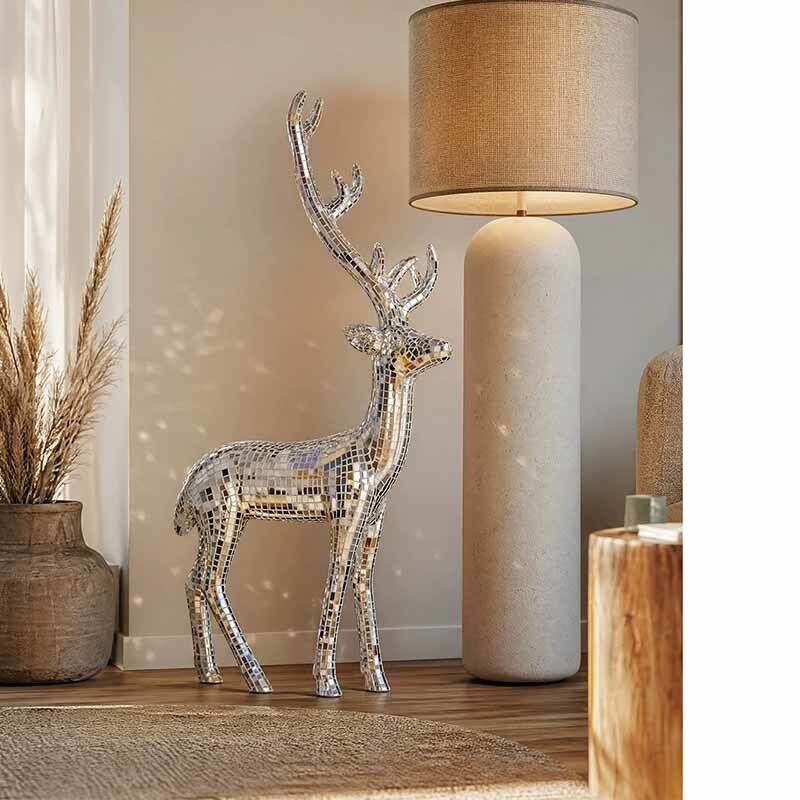 60 × 17 × 110cm Deer Sculpture Mosaic Standing Luxury Floor Outdoor Stag Statue For Villas