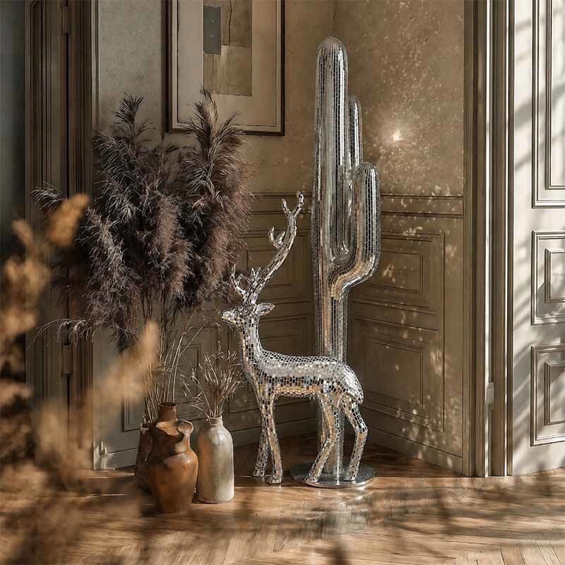60 × 17 × 110cm Deer Sculpture Mosaic Standing Luxury Floor Outdoor Stag Statue For Villas