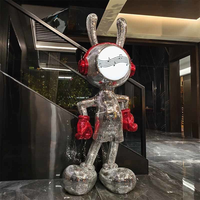 LED Mirror Mosaic Rabbit Sculpture Light Handcrafted Character Art For Commercial Spaces