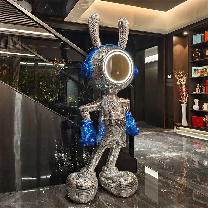 LED Mirror Mosaic Rabbit Sculpture Light Handcrafted Character Art For Commercial Spaces