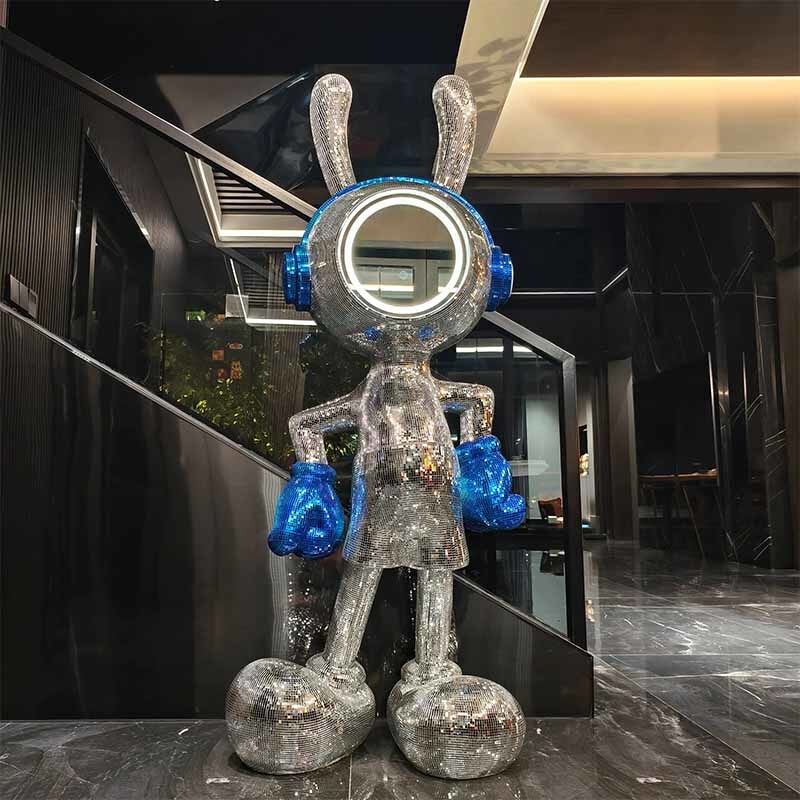 LED Mirror Mosaic Rabbit Sculpture Light Handcrafted Character Art For Commercial Spaces