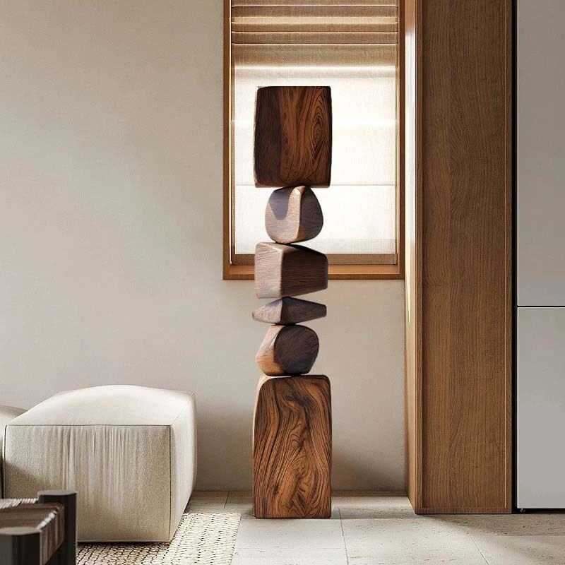 Solid Wood Contemporary Sculpture Handmade Abstract Floor Sculpture Decor Luxury