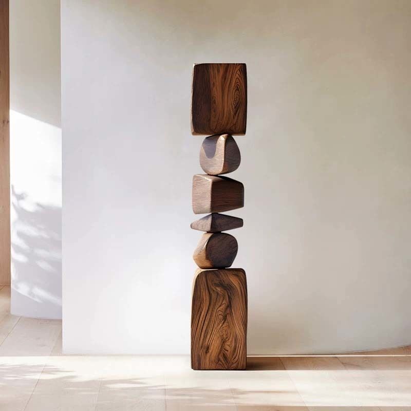 Solid Wood Contemporary Sculpture Handmade Abstract Floor Sculpture Decor Luxury