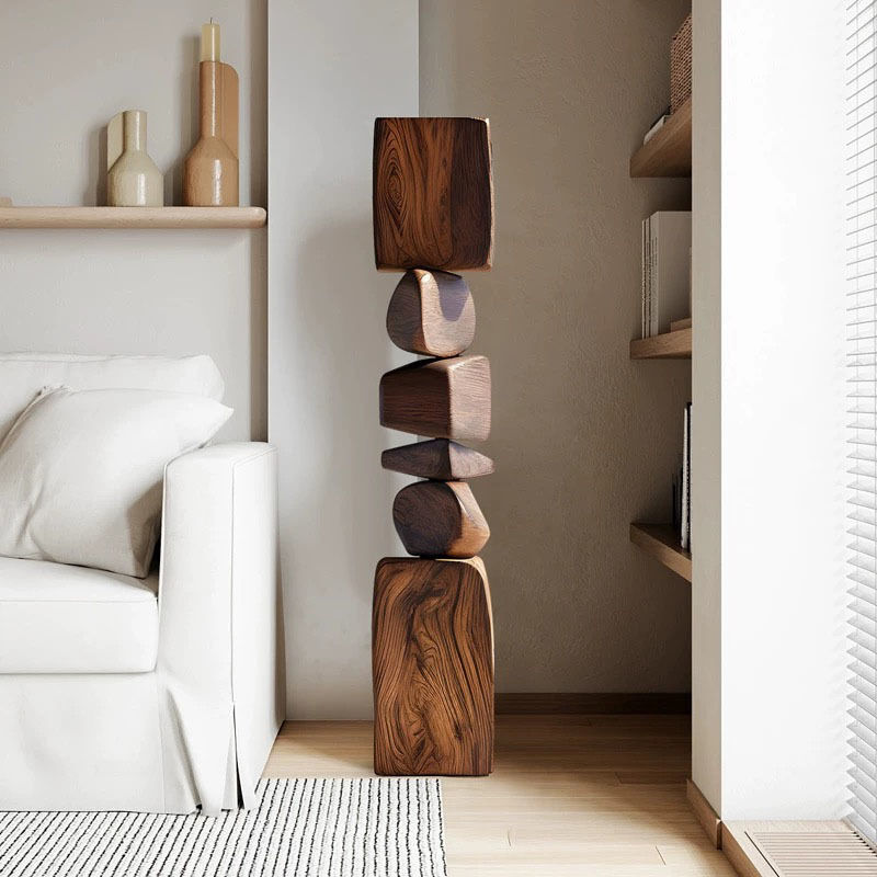 Solid Wood Contemporary Sculpture Handmade Abstract Floor Sculpture Decor Luxury