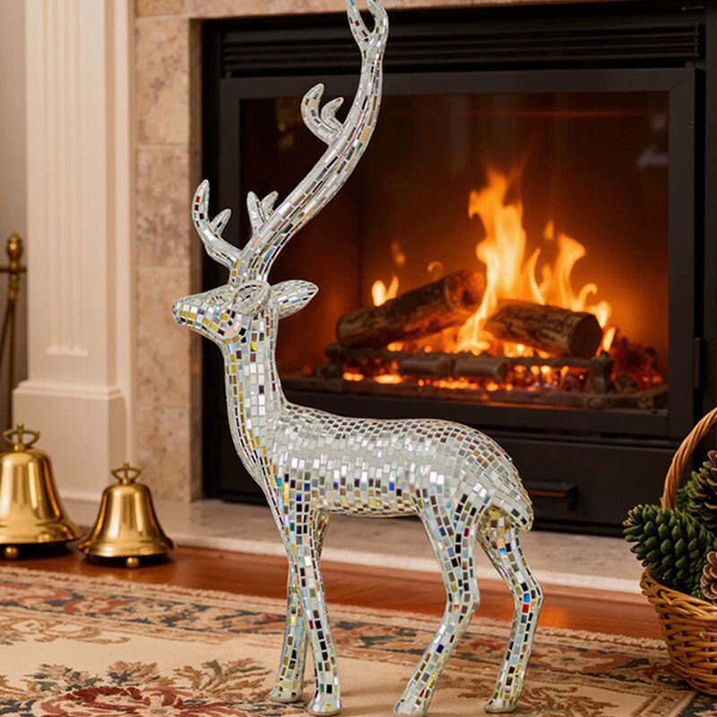 Silver Mosaic Deer Sculpture Handcrafted Animal Statue For Interior Decoration