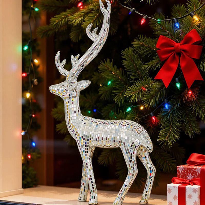 Silver Mosaic Deer Sculpture Handcrafted Animal Statue For Interior Decoration