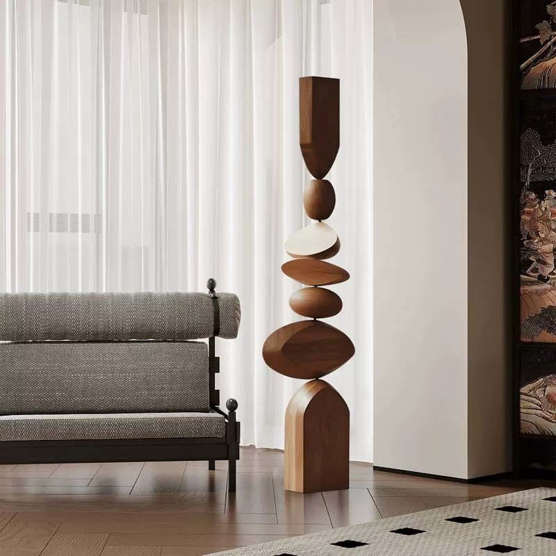 Pebble Inspired Contemporary Sculpture Stacked Wooden Sculpture Floor Art Decor For Interiors