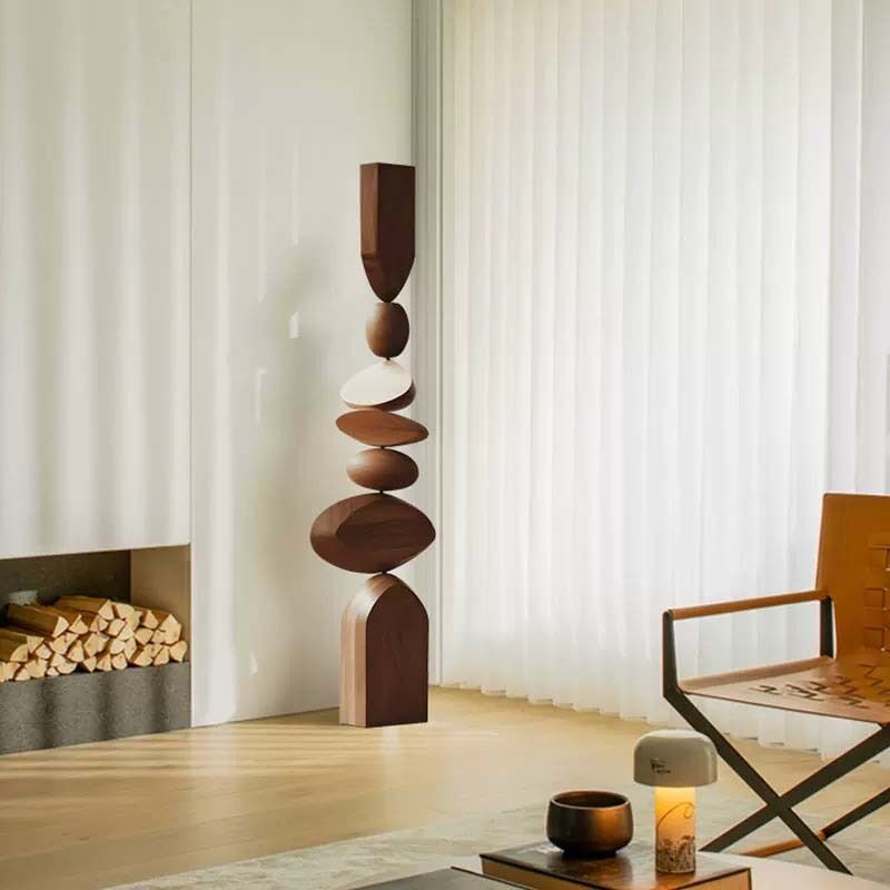 Pebble Inspired Contemporary Sculpture Stacked Wooden Sculpture Floor Art Decor For Interiors