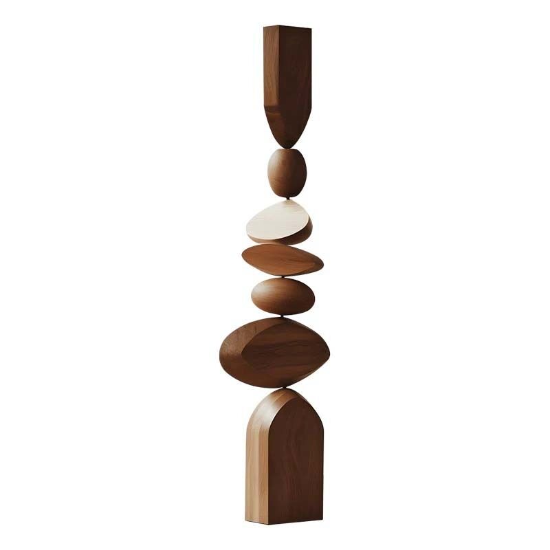 Pebble Inspired Contemporary Sculpture Stacked Wooden Sculpture Floor Art Decor For Interiors