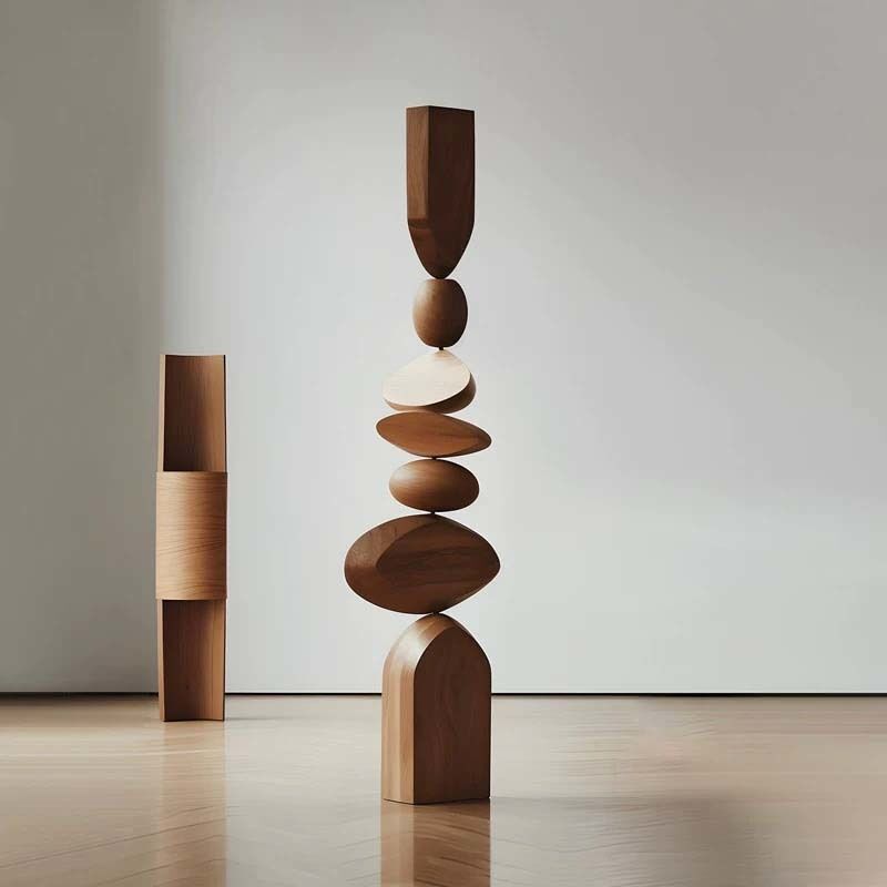 Pebble Inspired Contemporary Sculpture Stacked Wooden Sculpture Floor Art Decor For Interiors