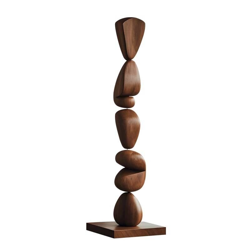Organic Wooden Floor Sculpture Handmade Abstract Balance Sculpture For Interiors