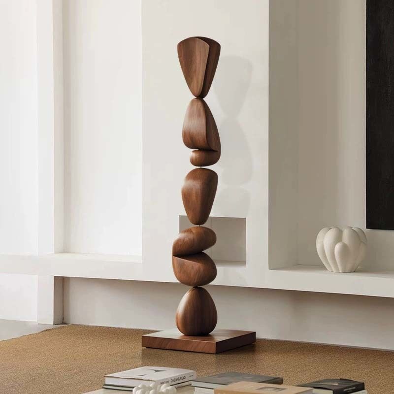 Organic Wooden Floor Sculpture Handmade Abstract Balance Sculpture For Interiors