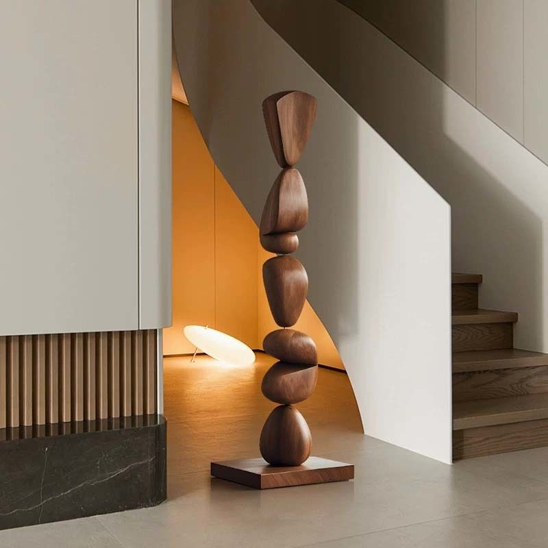 Organic Wooden Floor Sculpture Handmade Abstract Balance Sculpture For Interiors