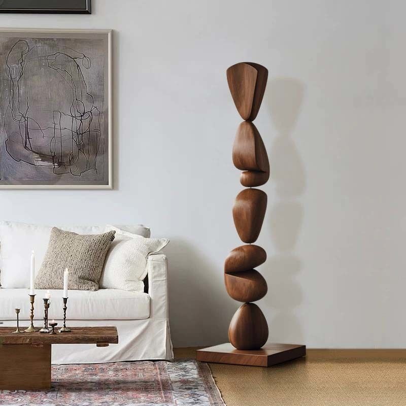 Organic Wooden Floor Sculpture Handmade Abstract Balance Sculpture For Interiors