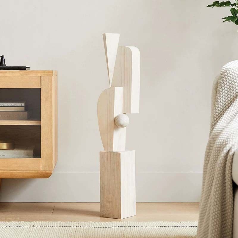 ISO Geometric Wooden Sculpture Minimalist Human Form Statue Art For Living Room