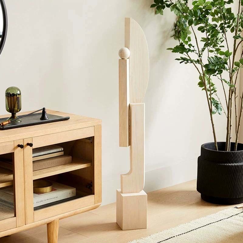 ISO Geometric Wooden Sculpture Minimalist Human Form Statue Art For Living Room