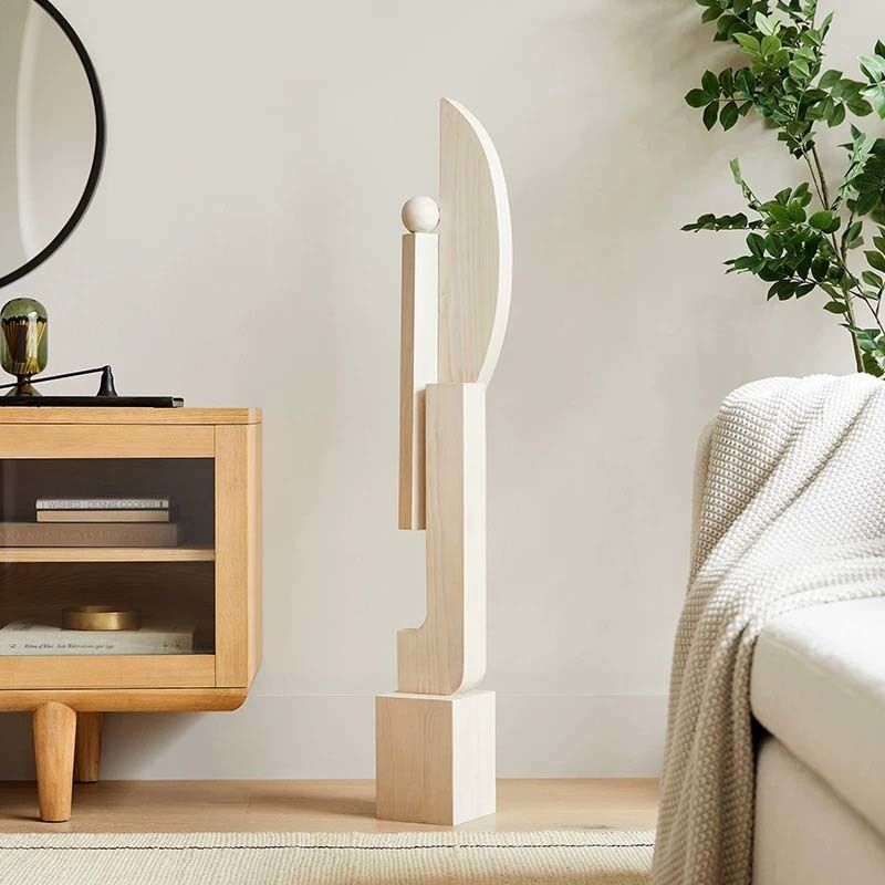 ISO Geometric Wooden Sculpture Minimalist Human Form Statue Art For Living Room