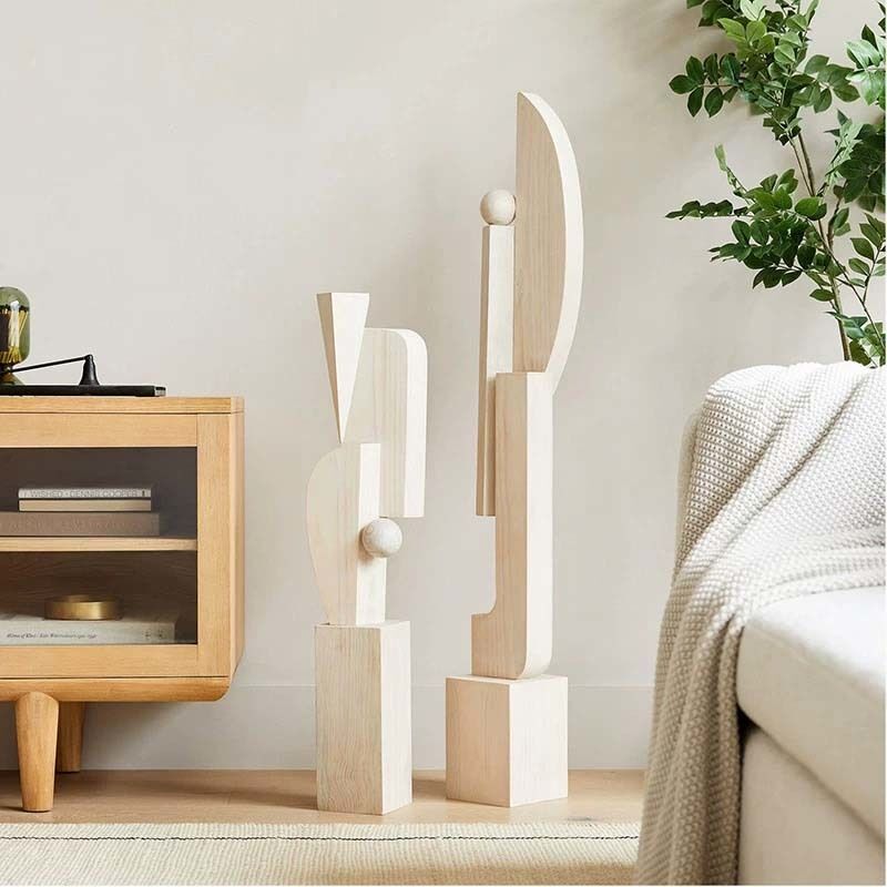 ISO Geometric Wooden Sculpture Minimalist Human Form Statue Art For Living Room
