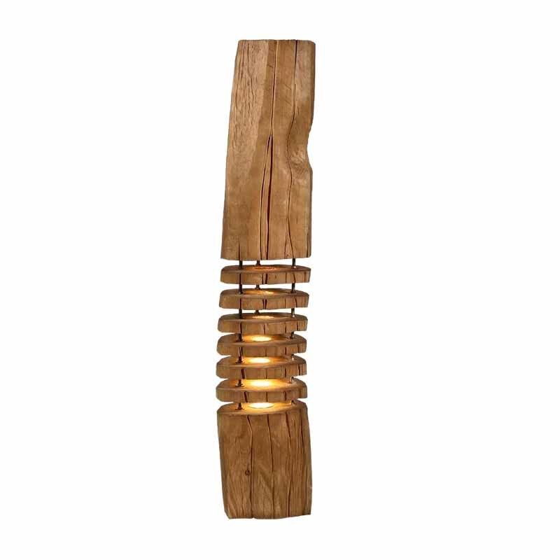 Wooden Sculptural Floor Lamp with Adjustable LED Light, Handmade Decorative Lighting