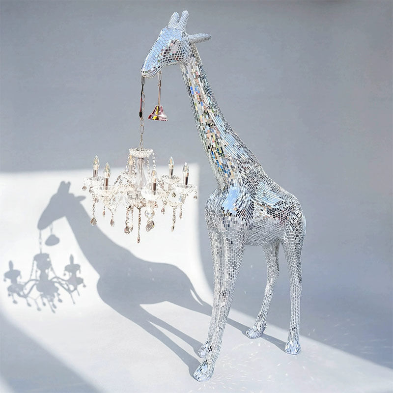 Floor Lamp Mosaic Art Silver Giraffe Statue Sculpture Animal Decor For Luxury Interiors