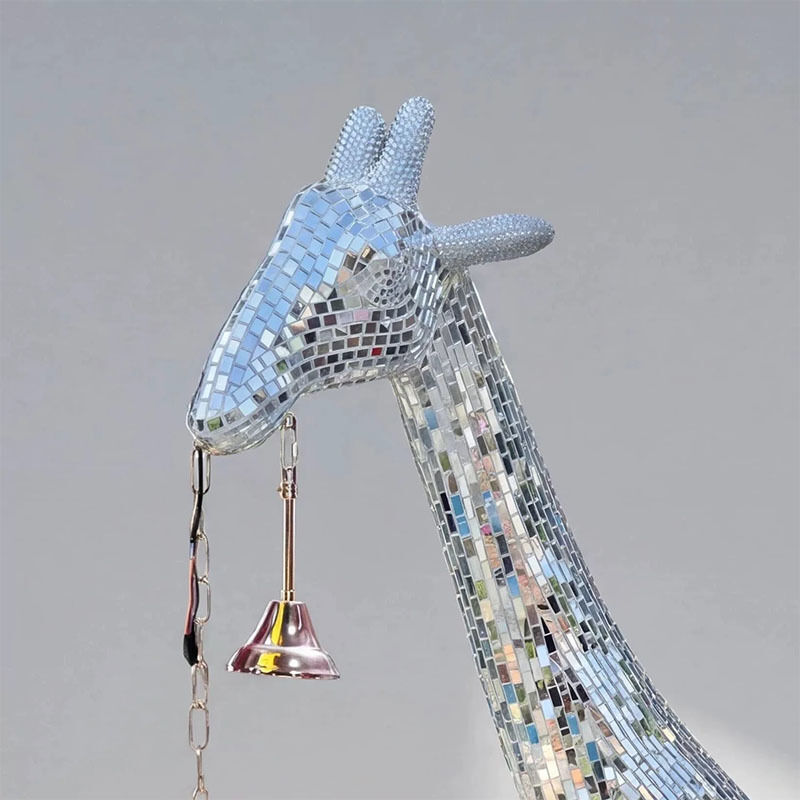 Floor Lamp Mosaic Art Silver Giraffe Statue Sculpture Animal Decor For Luxury Interiors